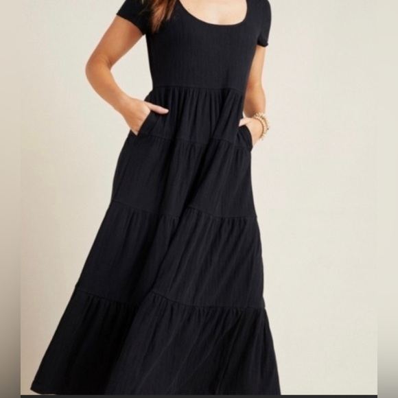 Mauve Dresses & Skirts - 𝅺ANTHROPOLOGIE Maeve cotton black tiered maxi dress Womens size small